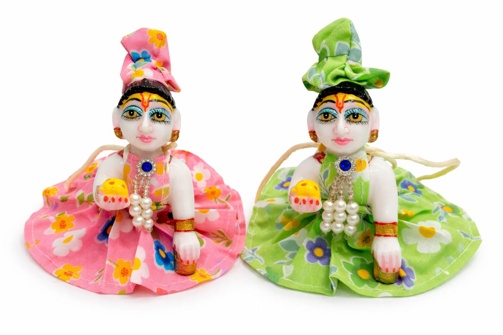Vrindavan E Store Floral Summer Cotton Laddu Gopal Dress (Size 0) with Latkan – Pack of 2 Combo