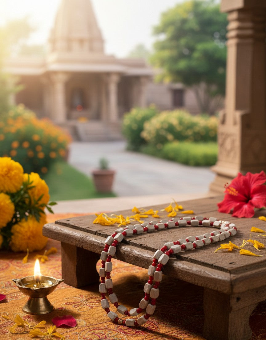 tulsi kanthi mala red beads 2 rounds