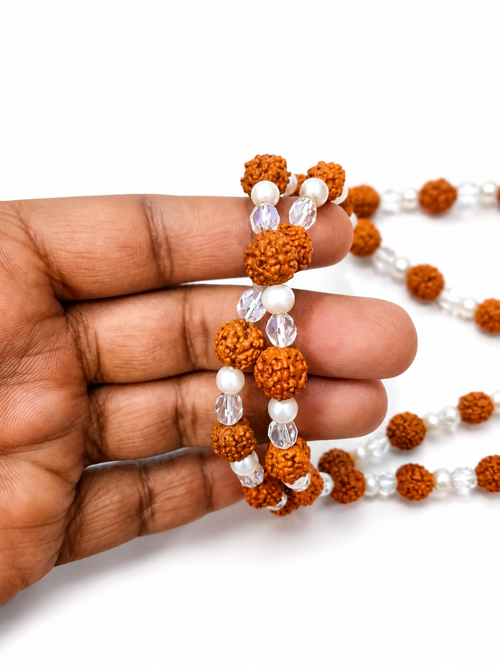 handcrafted double round rudraksha mala with pearl crystal beads jap mala for meditation daily wear