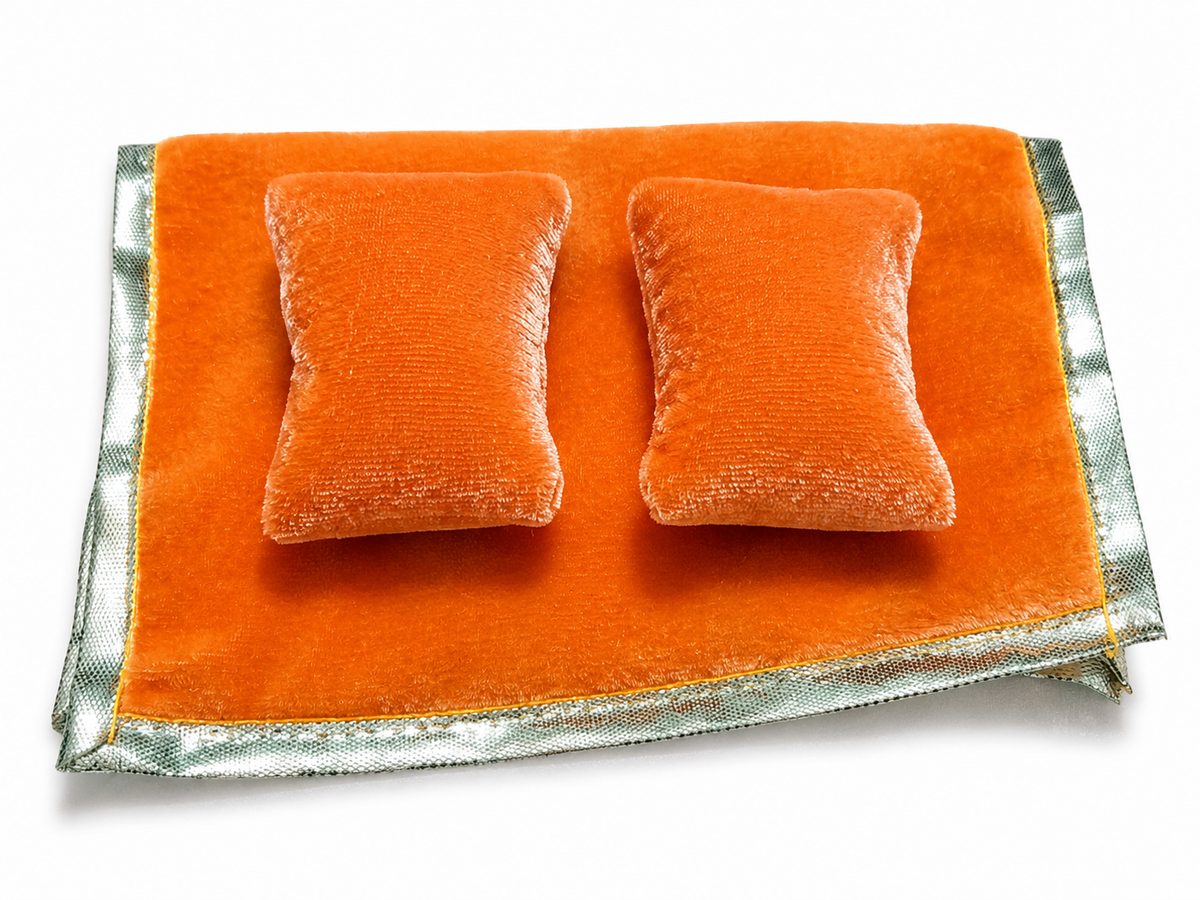 luxury velvet radha krishna bistar set for 4 inch idol soft mattress with 2 pillow set laddu gopal radha krishna singhasan bedding orange velvet poshak accessories