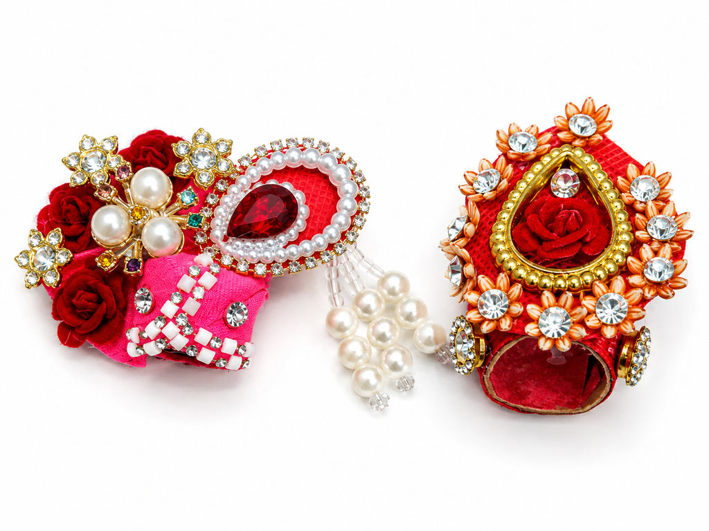 Pack of 2 Premium Fancy Pagdi for Size 0 Laddu Gopal Ji | Designer Mukut/Pagdi Set with Pearl & Stone Work | Handmade Kanha Ji Shringar Accessories