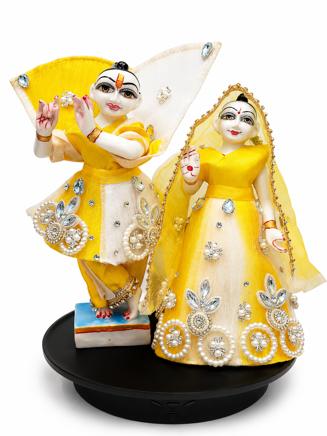 9 inch and 10 inch Radha Krishna Premium Fancy Janmashtami Dress Poshak with Stone Work Color Yellow
