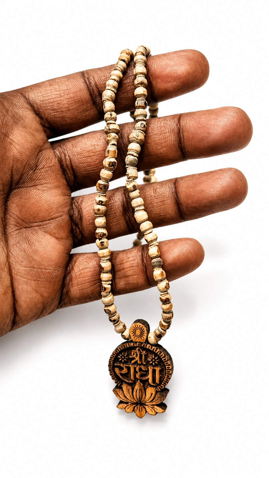 vrindavan e store handcrafted shri radha lotus pendant tulsi mala single round sacred kanthi for devotees