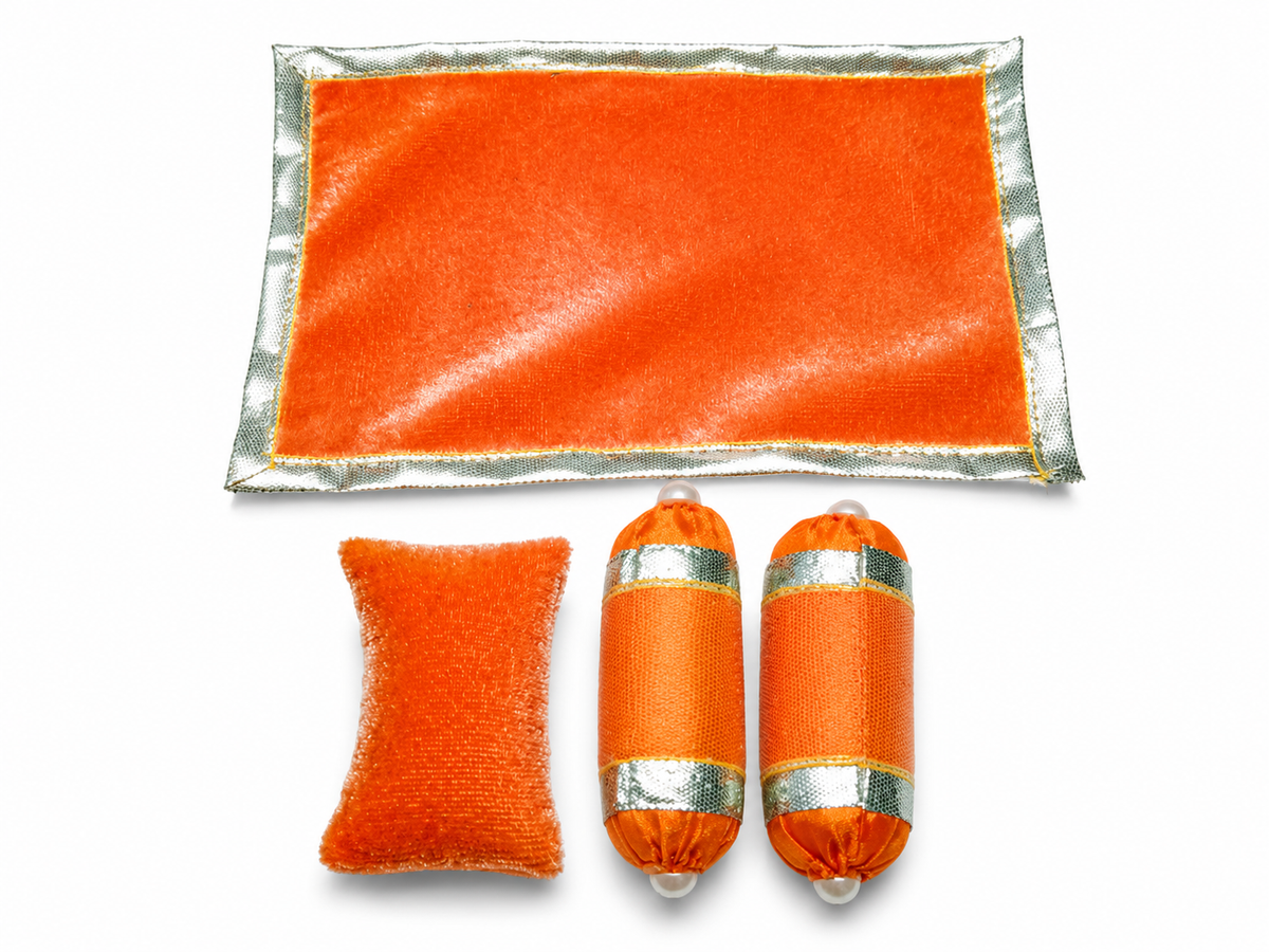 premium laddu gopal takiya bistar set with 2 side pillows bedsheet soft velvet handmade bedding for size 0 kanha ji bal gopal 1