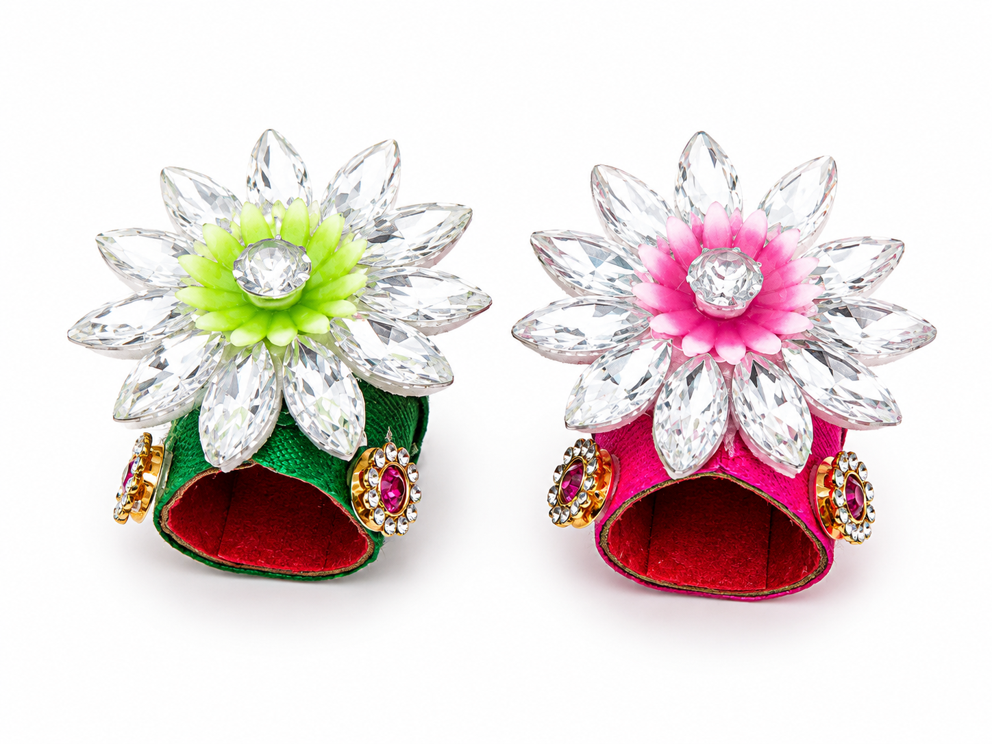 Pack of 2 Designer Pagdi for Size 0 Laddu Gopal Ji | Fancy Stone Work Mukut/Pagdi Set for Bal Gopal Kanha Ji | Premium Decorative Head Dress for Thakur Ji (Multicolor)