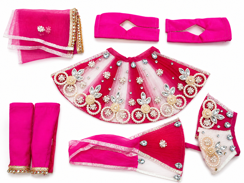 9 inch and 10 inch Radha Krishna Premium Fancy Janmashtami Dress Poshak with Stone Work Color Pink