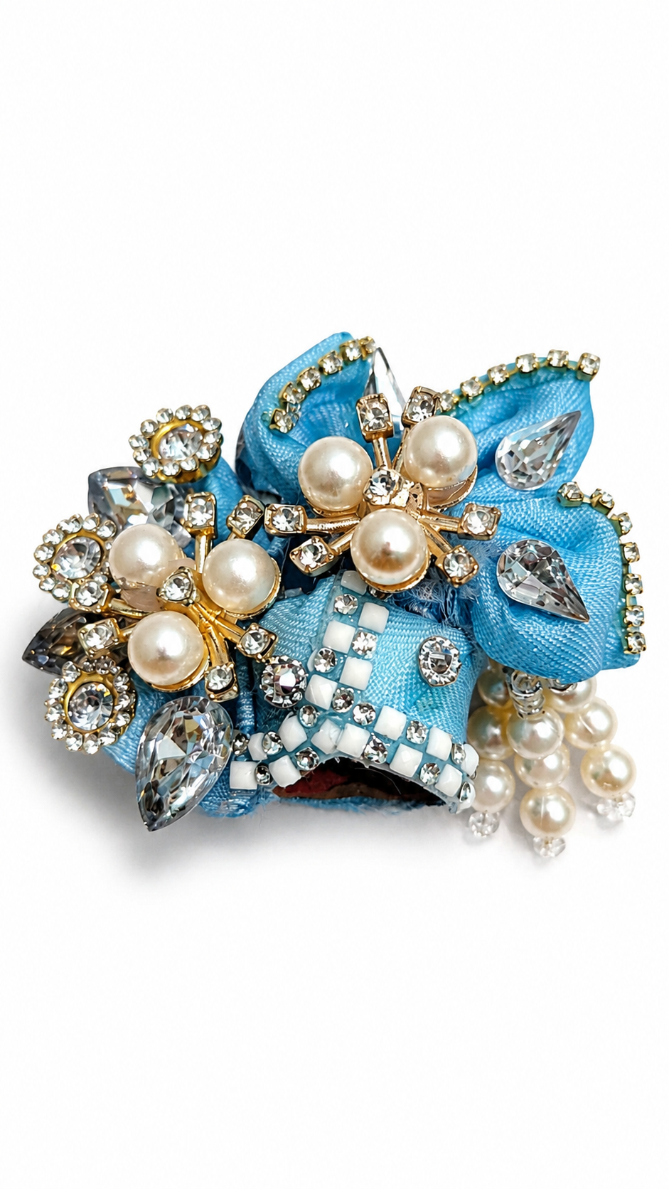 Wholesale Price Premium Sky Blue Pearl & Stone Work Laddu Gopal Pagdi for Size 0 | Handmade Designer Mukut Safa for 1 to 1.5 Inch Bal Gopal Idol