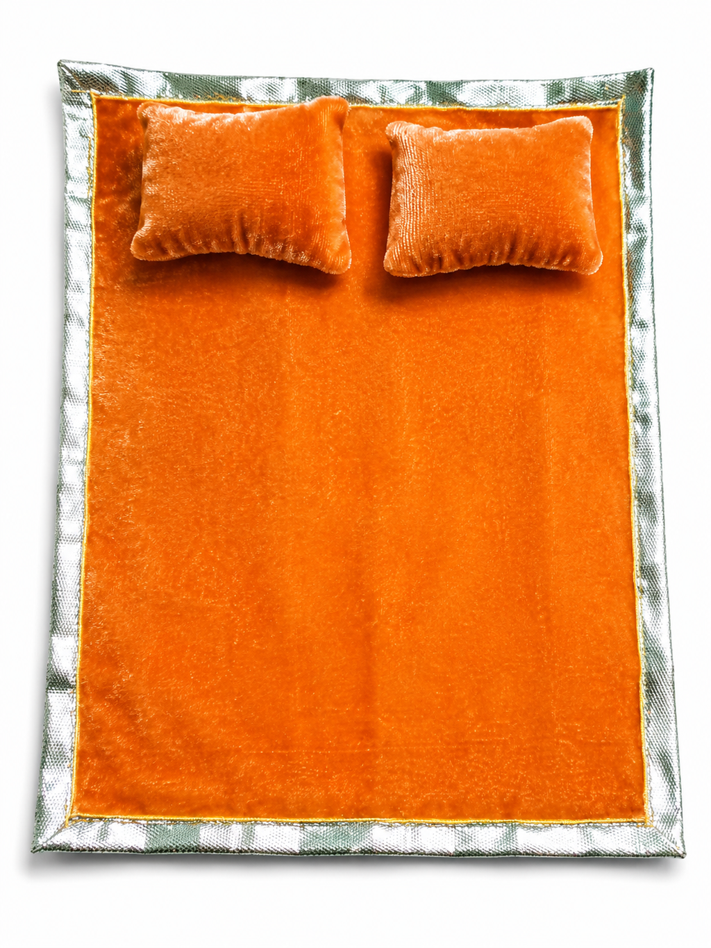 luxury velvet radha krishna bistar set for 4 inch idol soft mattress with 2 pillow set laddu gopal radha krishna singhasan bedding orange velvet poshak accessories