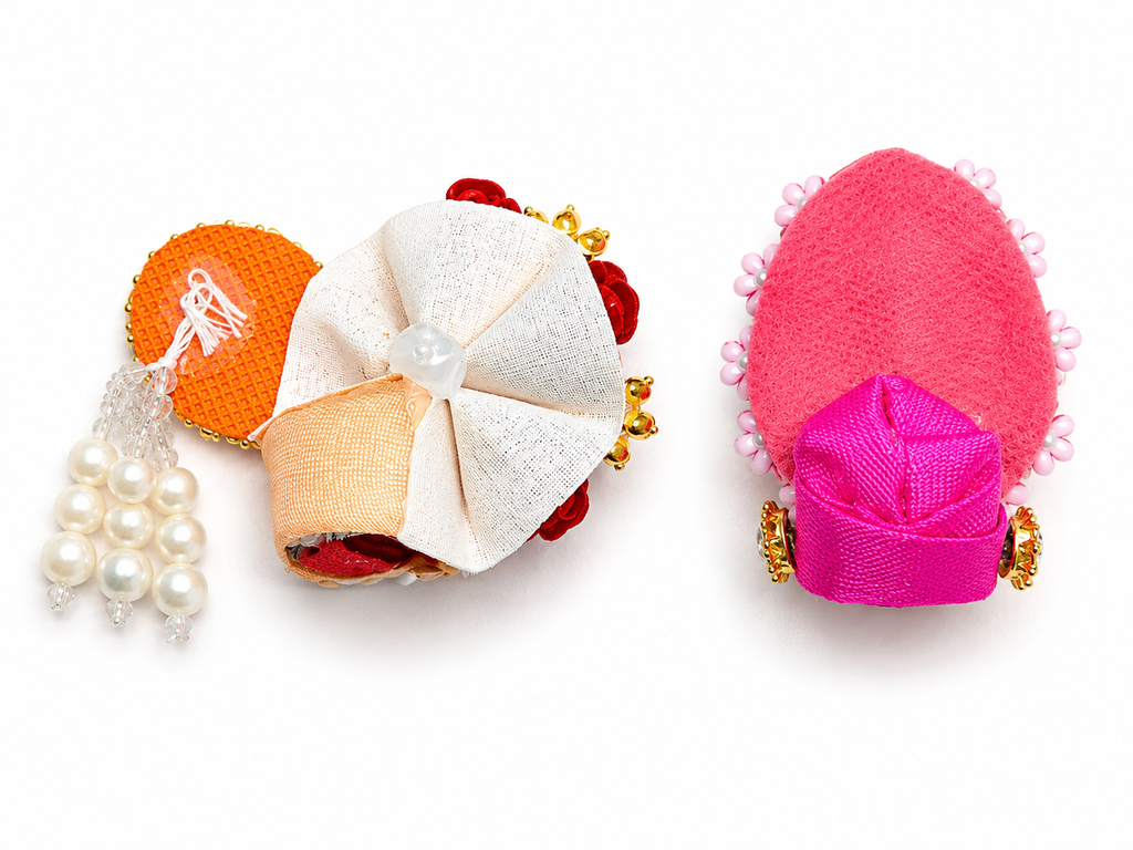 pack of 2 premium fancy pagdi for size 0 laddu gopal ji designer mukut pagdi set with pearl stone work handmade kanha ji shringar accessories 3