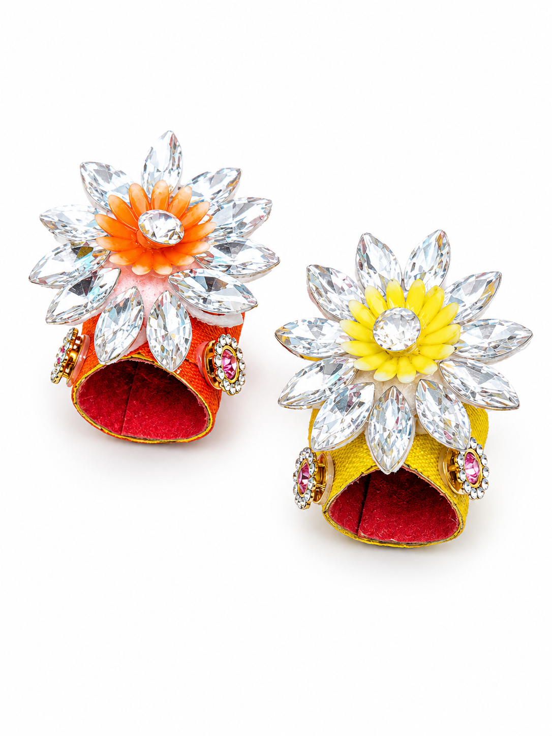 Pack of 2 Designer Pagdi for Size 0 Laddu Gopal Ji | Fancy Stone Work Mukut/Pagdi Set for Bal Gopal Kanha Ji | Premium Decorative Head Dress for Thakur Ji (Multicolor)