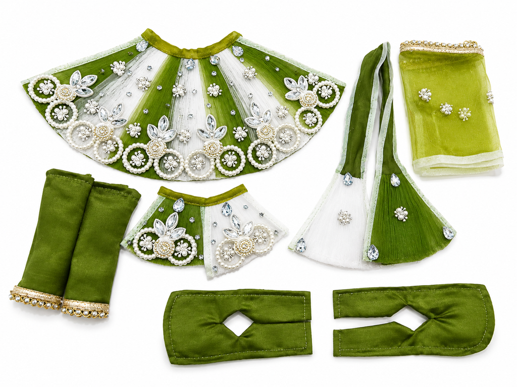 9 inch and 10 inch Radha Krishna Premium Fancy Janmashtami Dress Poshak with Stone Work Color Green