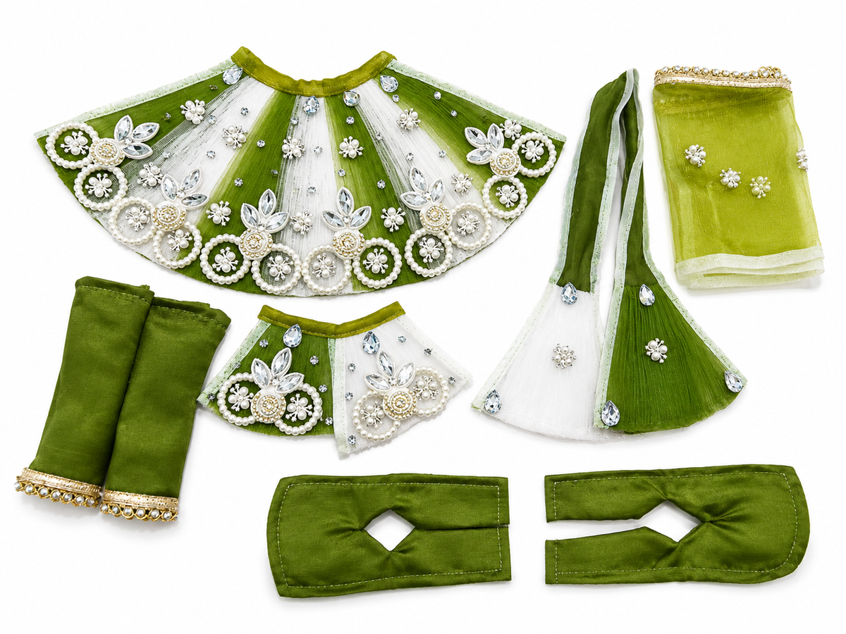 9 inch and 10 inch Radha Krishna Premium Fancy Janmashtami Dress Poshak with Stone Work Color Green