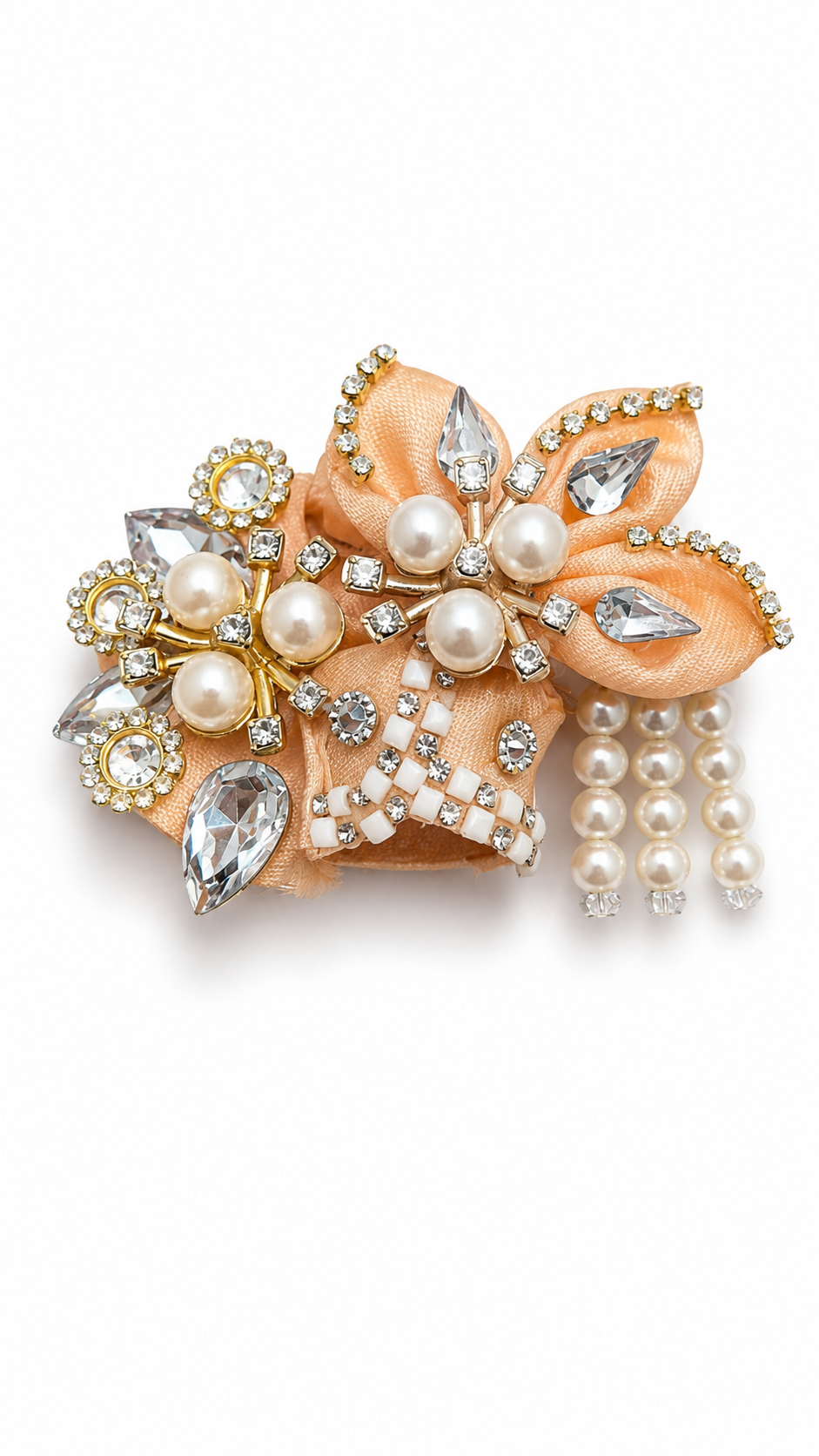 Premium Pearl & Stone Work Laddu Gopal Pagdi Light Orange Colour for Size 0 | Handmade Designer Mukut Safa for 1 to 1.5 Inch Bal Gopal Idol