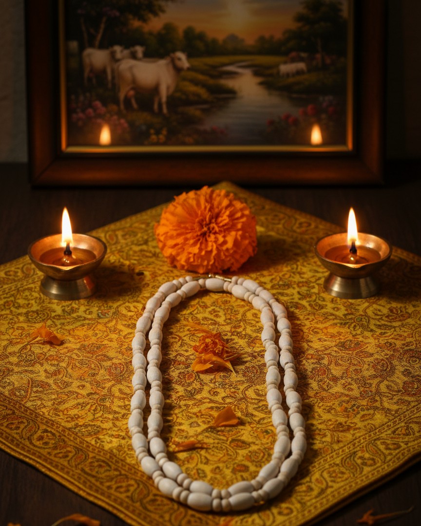 tulsi kanthi mala two rounds white