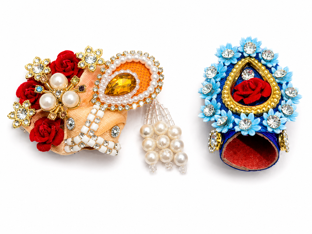 pack of 2 premium fancy pagdi for size 0 laddu gopal ji designer mukut pagdi set with pearl stone work handmade kanha ji shringar accessories 4