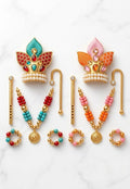 Vrindavan E Store Premium Meenakari Shringar Set for Laddu Gopal (Size 0) – Complete Jewelry Kit with Mukut, Mala, & Bansuri