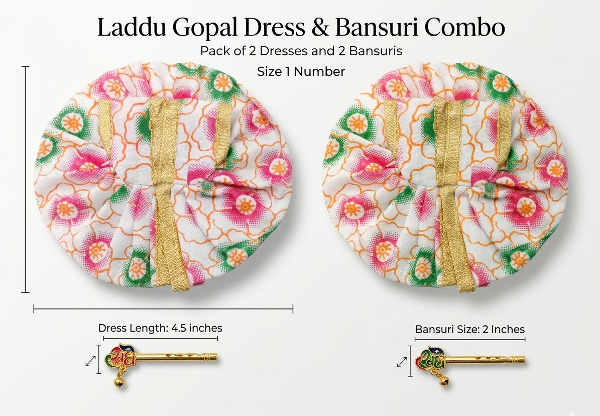 laddu gopal dress and bansuri combo pack of 2 size 1 number