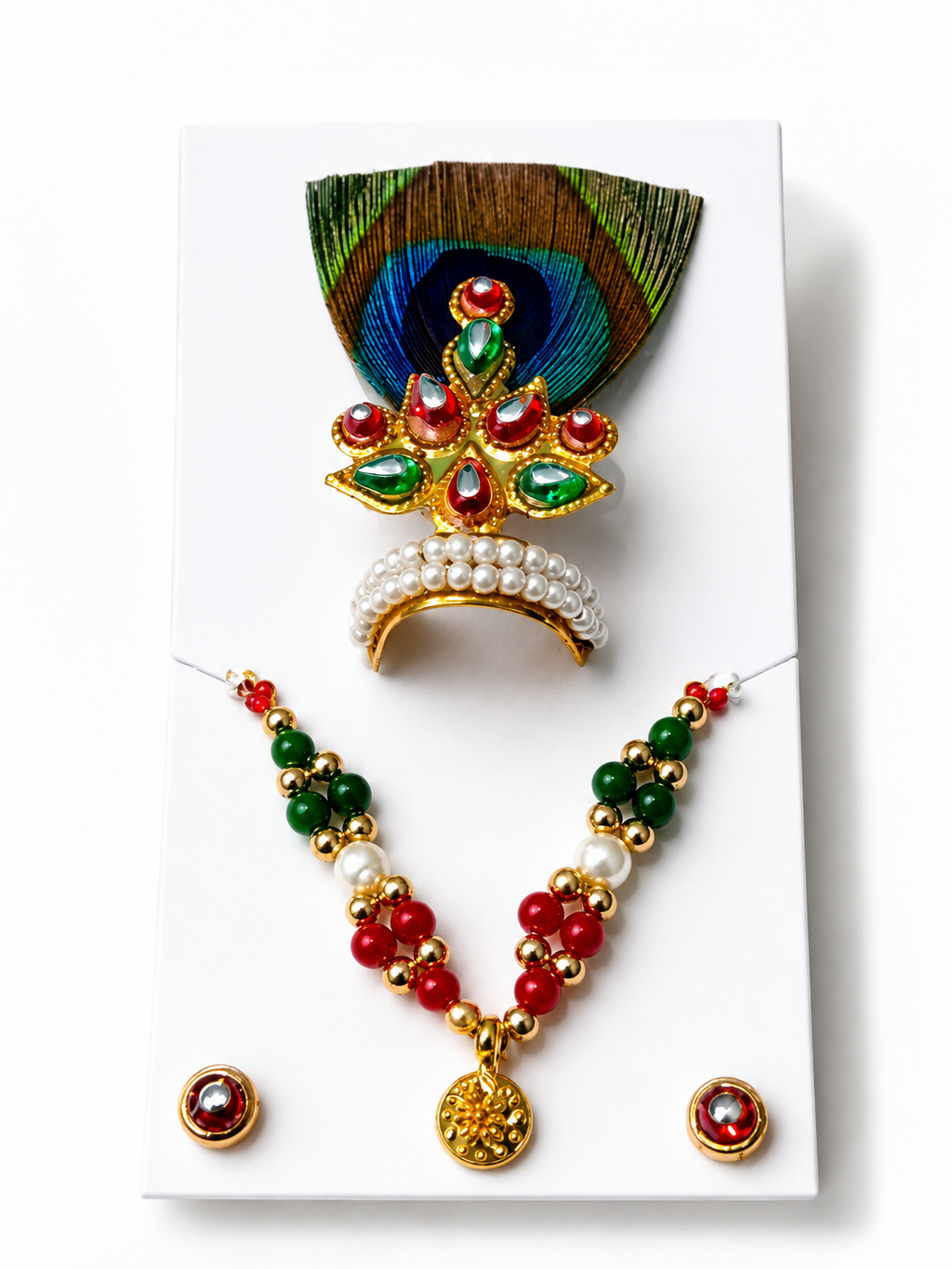 peacock feather shringar set for laddu gopal radha krishna idol size 0 3 mukut mala jewelry set pack of 2