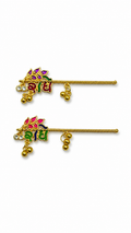Vrindavan E Store Decorative Radhe Krishna Bansuri with Ghungroo (4 Inch) – Pack of 2 Gold Tone Flutes