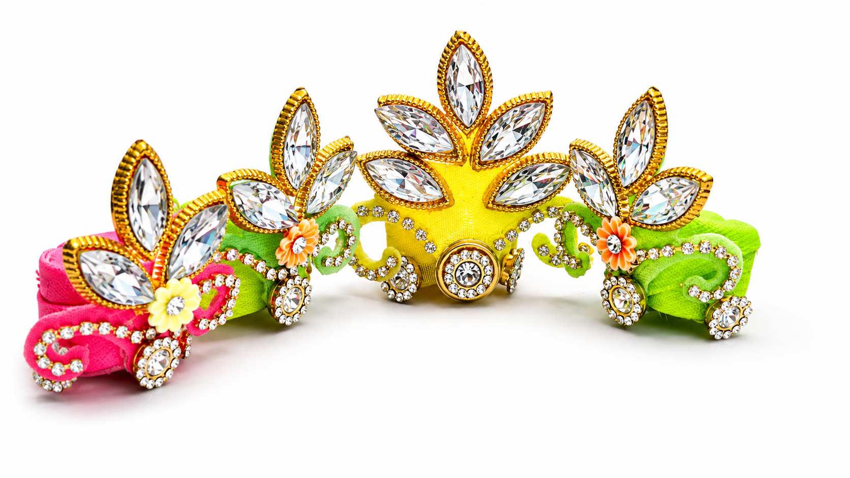 Pack of 4 Fancy Pagdi for Size 0 Laddu Gopal Ji | Designer Stone Work Mukut Set for Kanha Ji | Premium Shringar Accessories (Multi Color)