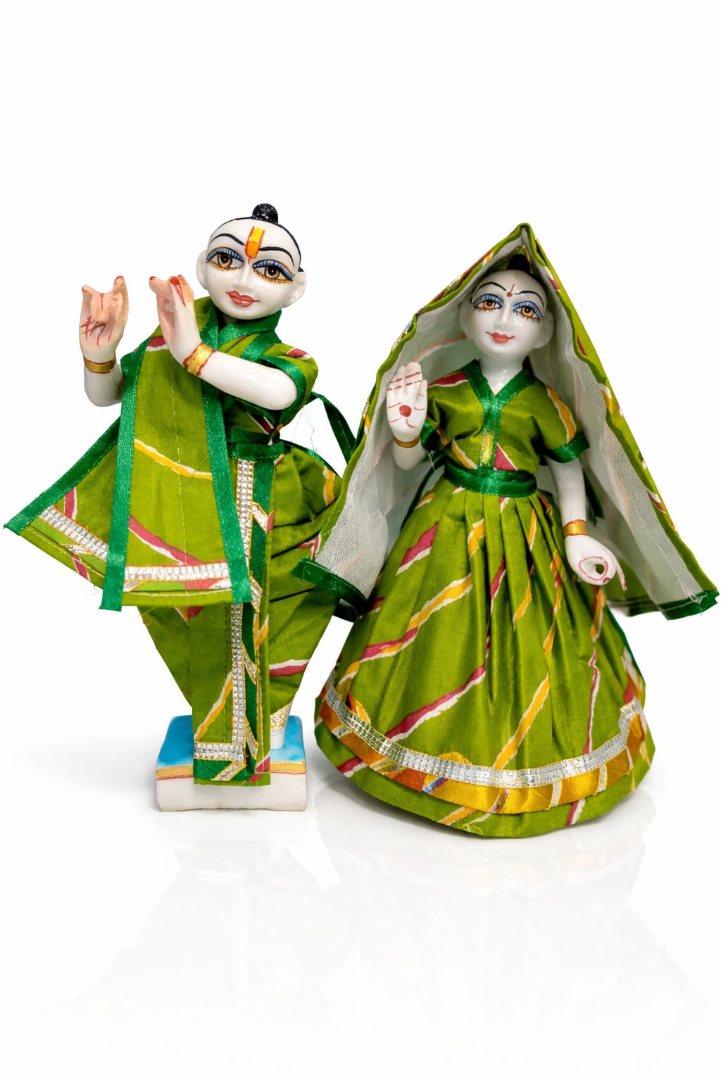 Vrindavan E Store Handcrafted Leheriya Print Cotton Radha Krishna Dress – 9 Inch Idol Poshak for Summer
