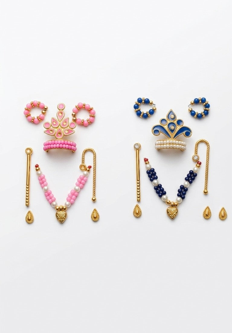 Vrindavan E Store Premium Meenakari Shringar Set for Laddu Gopal (Size 0) – Complete Jewelry Kit with Mukut, Mala, & Bansuri