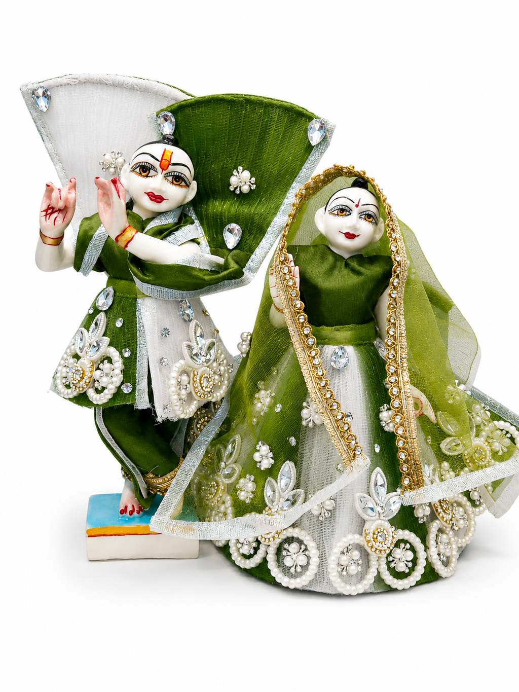 9 inch and 10 inch Radha Krishna Premium Fancy Janmashtami Dress Poshak with Stone Work Color Green