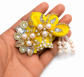 Premium Pearl & Stone Work Laddu Gopal Pagdi Yellow for Size 0 | Handmade Designer Mukut Safa for 1 to 1.5 Inch Bal Gopal Idol
