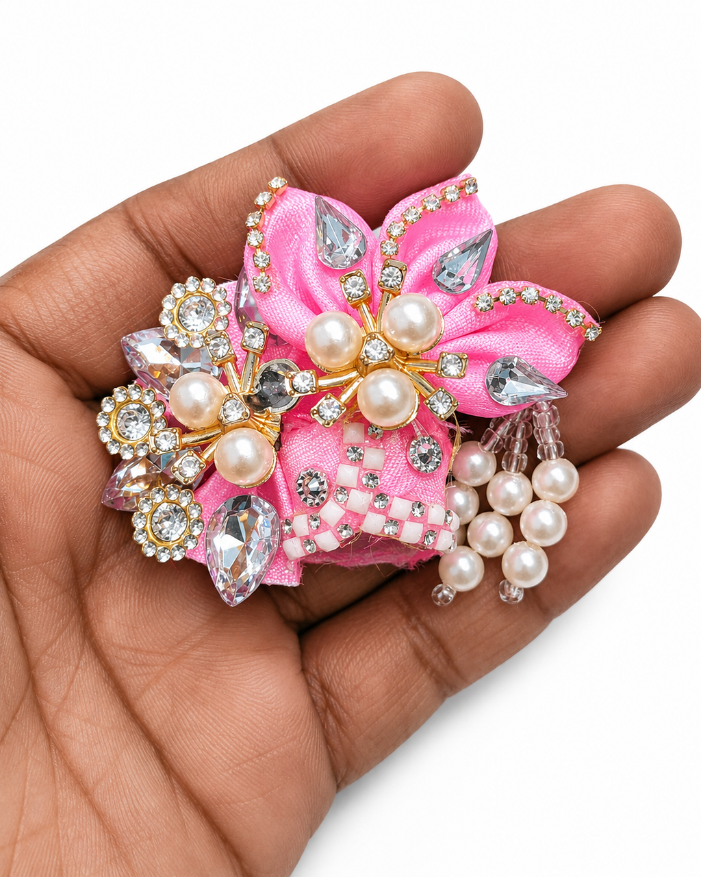 Premium Pearl & Stone Work Laddu Gopal Pagdi Light Pink for Size 0 | Handmade Designer Mukut Safa for 1 to 1.5 Inch Bal Gopal Idol