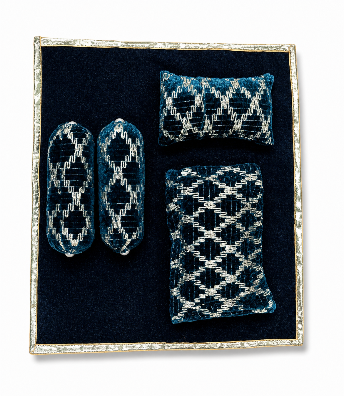 Vrindavan E Store Royal Velvet Laddu Gopal Bistar Set for Size 4,5,6– Luxury Bedding with Masnad Pillows