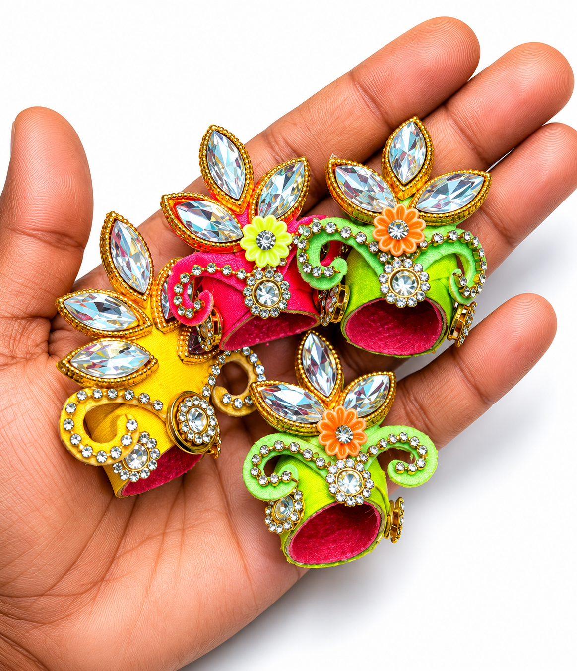 Pack of 4 Fancy Pagdi for Size 0 Laddu Gopal Ji | Designer Stone Work Mukut Set for Kanha Ji | Premium Shringar Accessories (Multi Color)
