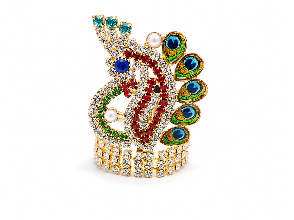 luxury stone studded laddu gopal mukut for 4 5 6 number idol designer peacock feather crown for kanha ji shringar mukut for bal gopal