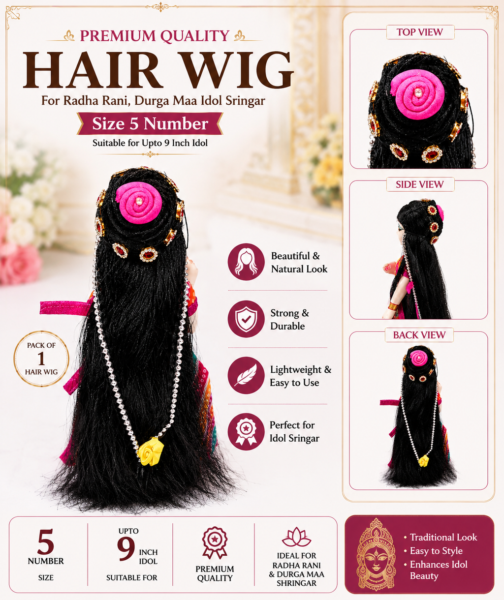 Radha Rani Hair Wig for Sringar 9 Inch Radha Rani, Durga Maa rich Content image