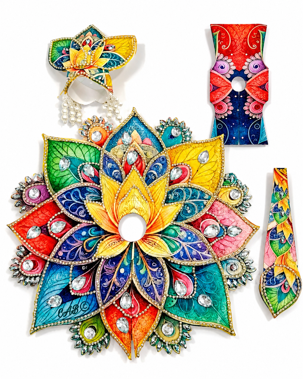 4 Number Laddu Gopal, Kanha Ji Premium Fancy Floral Design Dress with Stone Work for Janmastami occasion