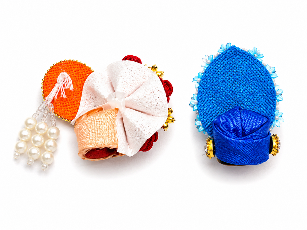 Pack of 2 Premium Fancy Pagdi for Size 0 Laddu Gopal Ji | Designer Mukut/Pagdi Set with Pearl & Stone Work | Handmade Kanha Ji Shringar Accessories