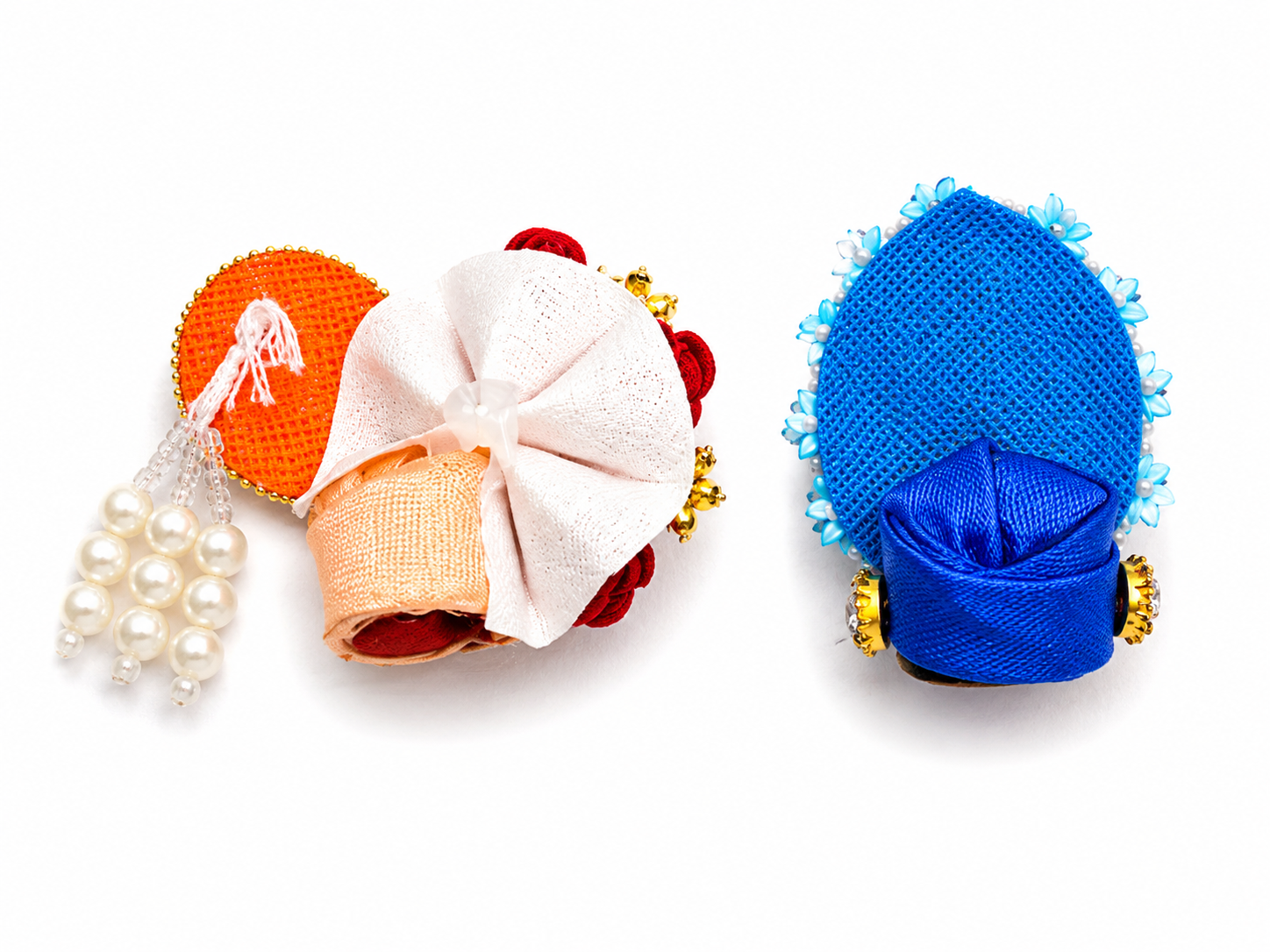 Pack of 2 Premium Fancy Pagdi for Size 0 Laddu Gopal Ji | Designer Mukut/Pagdi Set with Pearl & Stone Work | Handmade Kanha Ji Shringar Accessories