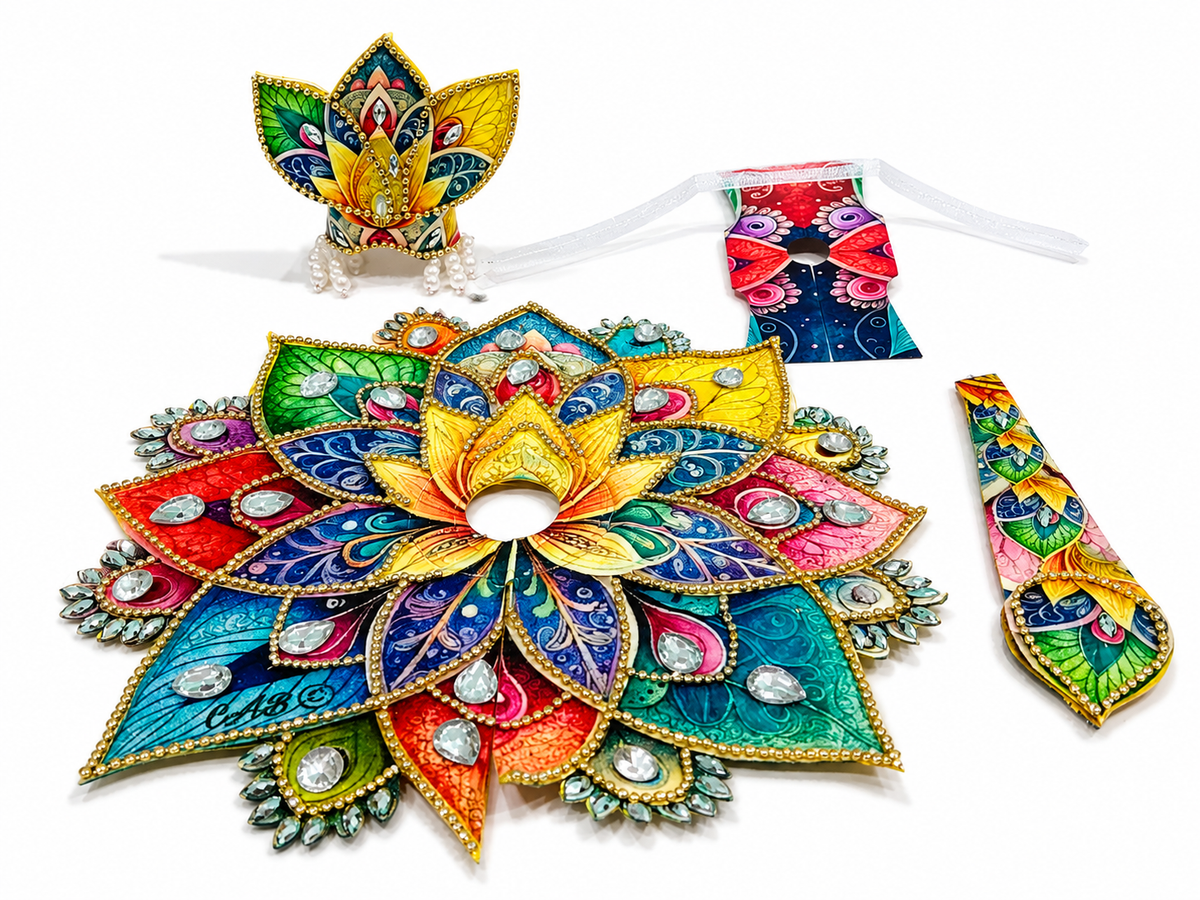 4 Number Laddu Gopal, Kanha Ji Premium Fancy Floral Design Dress with Stone Work for Janmastami occasion