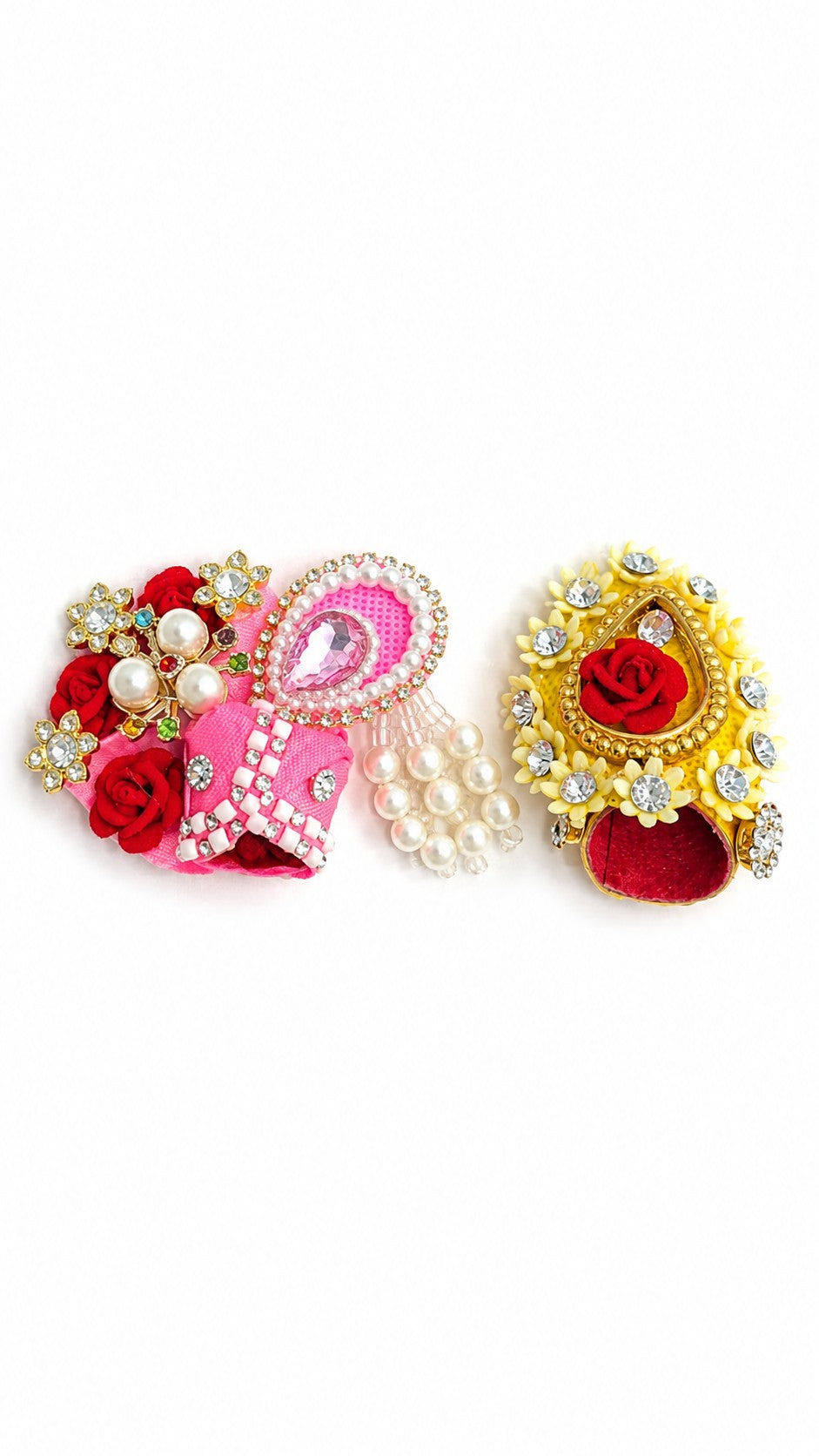 Pack of 2 Premium Fancy Pagdi for Size 0 Laddu Gopal Ji | Designer Mukut/Pagdi Set with Pearl & Stone Work | Handmade Kanha Ji Shringar Accessories