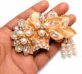Premium Pearl & Stone Work Laddu Gopal Pagdi Light Orange Colour for Size 0 | Handmade Designer Mukut Safa for 1 to 1.5 Inch Bal Gopal Idol