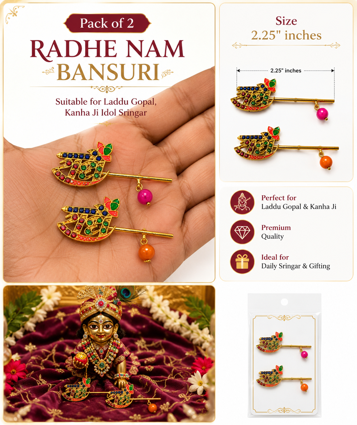 Pack of 2 Radhe Radhe Bansuri 2.25 Inch rich content image
